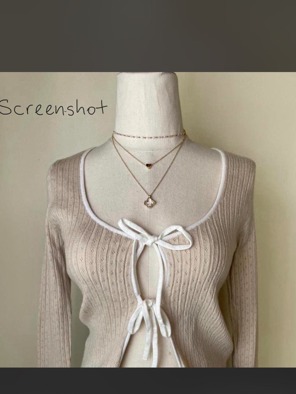 Sincerly Jules Beige Knit Tie-Front Cardigan with White Trim